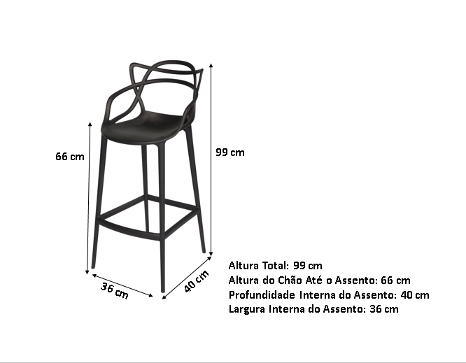 Conjunto c/2 banquetas médias Masters Allegra - 66 cm - Preto