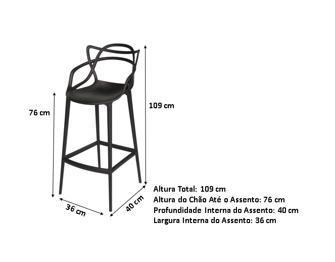 Conjunto c/4 Banqueta Allegra Alta Master Preta Cozinha Americana Balcão Polipropileno
