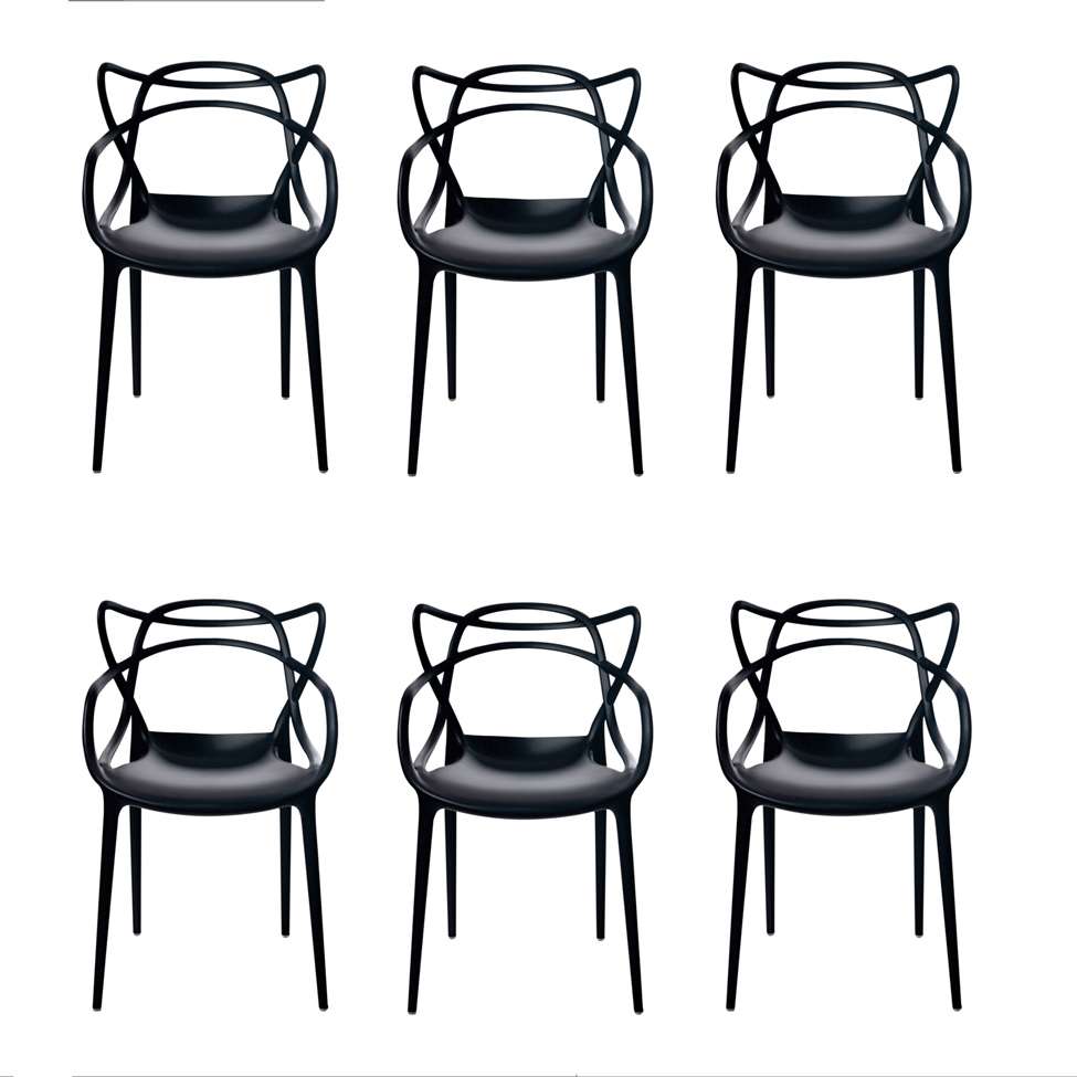 Conjunto com 6 Cadeiras Allegra Preta Polipropileno Salna