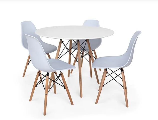 Conjunto de Jantar Mesa Eiffel 80cm Branca + 4 Cadeiras Eiffel DKR Brancas