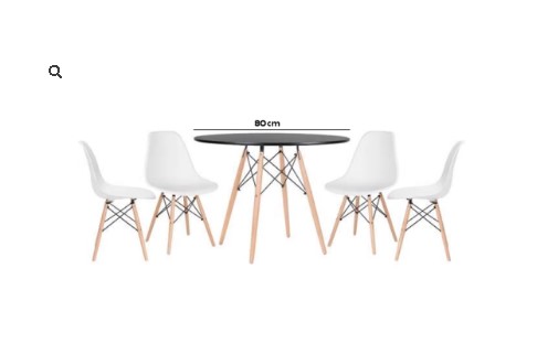 Conjunto de Jantar Mesa Eiffel 80cm Preta + 4 Cadeiras Eiffel DKR Brancas
