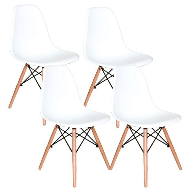 Conjunto de Jantar Mesa Eiffel 90cm Branca + 4 Cadeiras Eiffel DKR Brancas