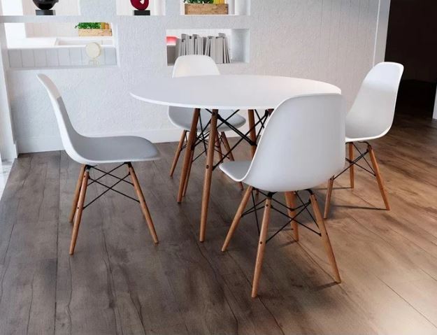 Conjunto de Jantar Mesa Eiffel 90cm Branca + 4 Cadeiras Eiffel DKR Brancas