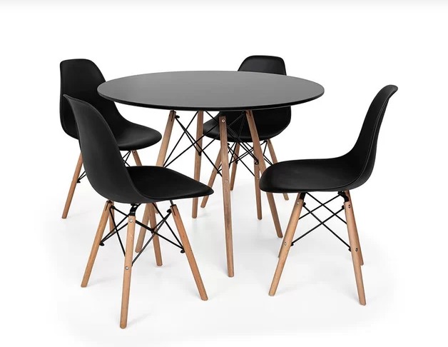 Conjunto de Jantar Mesa Eiffel 90cm Preta + 4 Cadeiras Eiffel DKR Preta