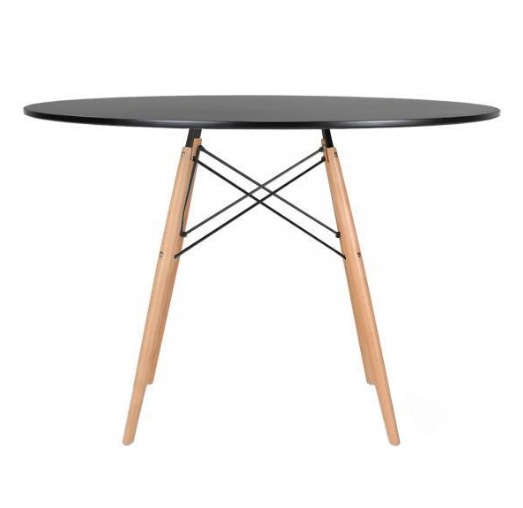 Conjunto de Mesa 4 Cadeiras Pretas Eames Eiffel 110cm Base Madeira Tampo Preto