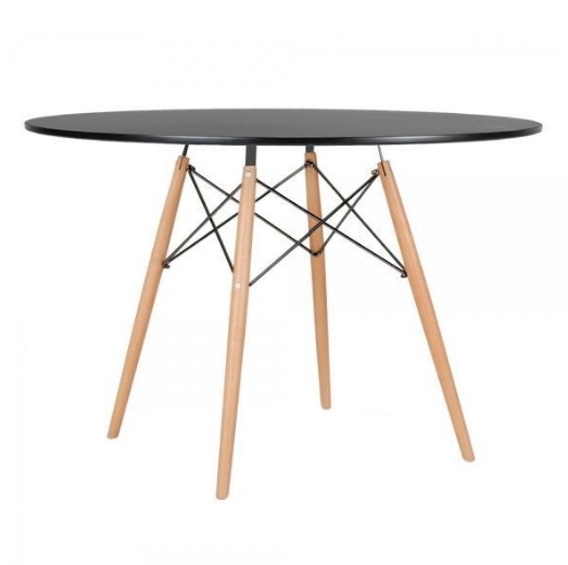 Conjunto de Mesa 4 Cadeiras Pretas Eames Eiffel 110cm Base Madeira Tampo Preto