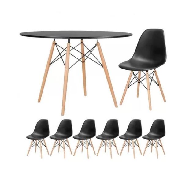 Conjunto de Mesa Redonda Eames 100cm Preto + 6 Cadeiras Eiffel Dsw Preto