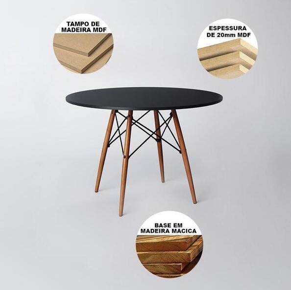 Conjunto de Mesa Redonda Eames 100cm Preto + 6 Cadeiras Eiffel Dsw Preto