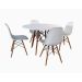 Conjunto de Mesa de Jantar Eames Eiffel Redonda 90cm Tampo de Madeira Branco com 4 Cadeiras Brancas