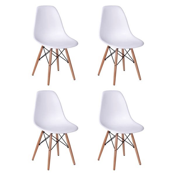 Conjunto de Mesa de Jantar Eames Eiffel Redonda 90cm Tampo de Madeira Branco com 4 Cadeiras Brancas
