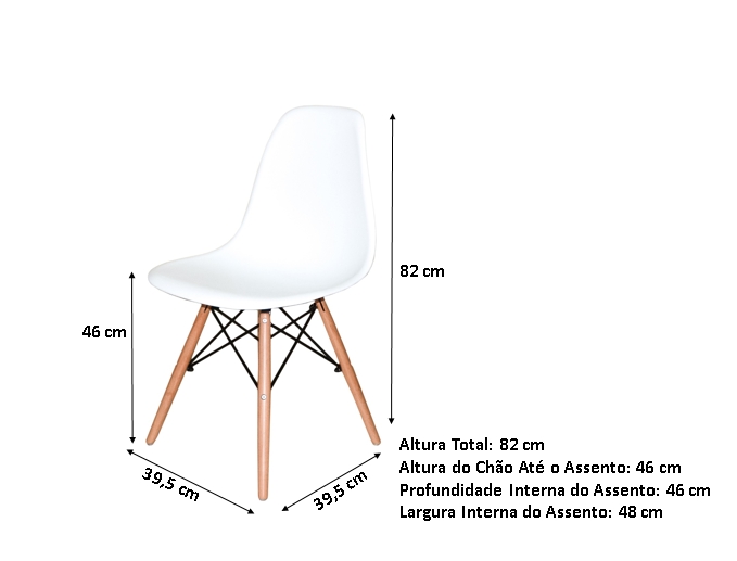 Conjunto de Mesa de Jantar Eames Eiffel Redonda 90cm Tampo de Madeira Branco com 4 Cadeiras Brancas