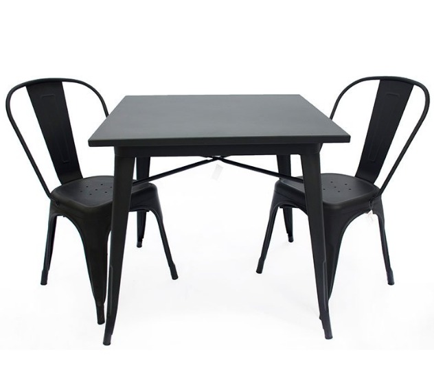 Conjunto mesa Tolix 80 cm + 2 cadeiras Tolix - Preto