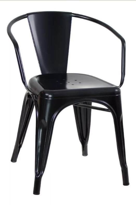 Conjunto mesa Tolix 80 cm + 2 cadeiras Tolix com Braço - Preto