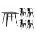 Conjunto mesa Tolix 80 cm + 4 cadeiras Tolix com Braço - Preto