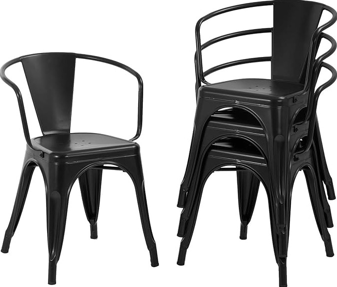 Conjunto mesa Tolix 80 cm + 4 cadeiras Tolix com Braço - Preto