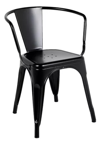 Conjunto mesa Tolix 80 cm + 4 cadeiras Tolix com Braço - Preto