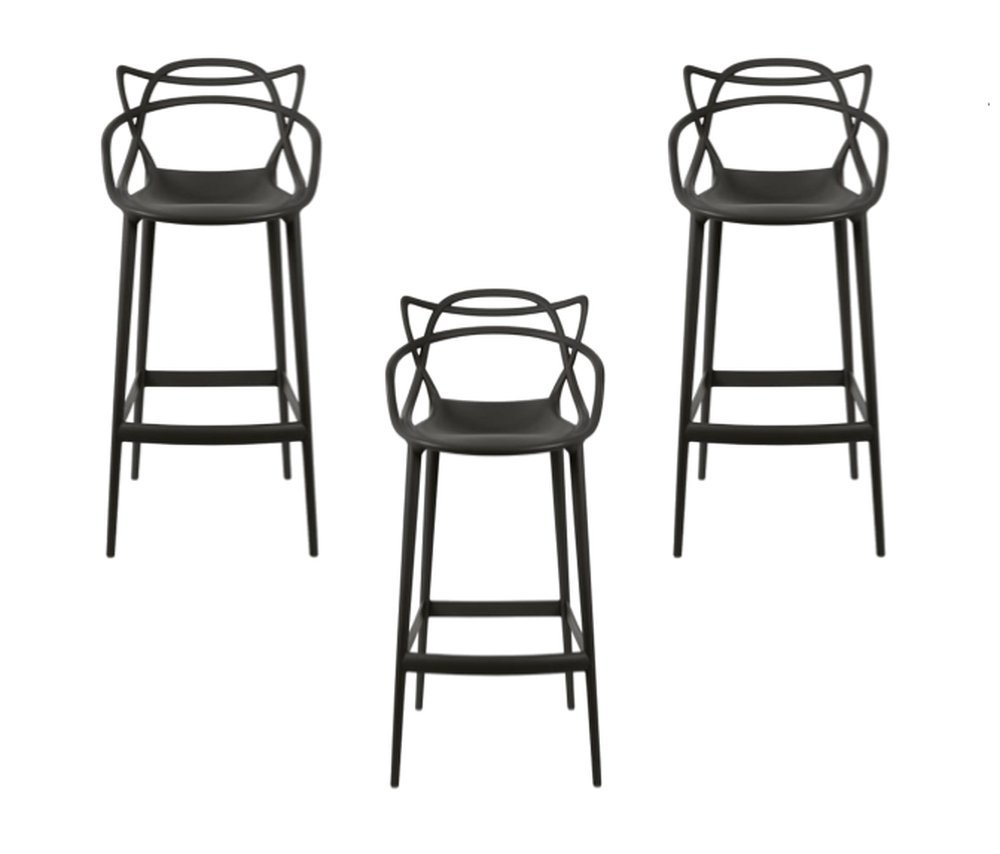 Kit - 3 X Banquetas Médias Masters Allegra - 66 Cm - Preto
