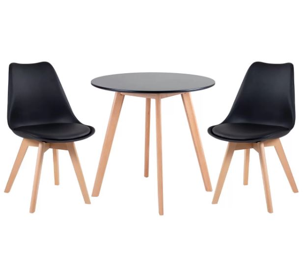Kit - Mesa De Jantar Leda 90 Cm Preto + 2 Cadeiras Estofadas Leda Preto