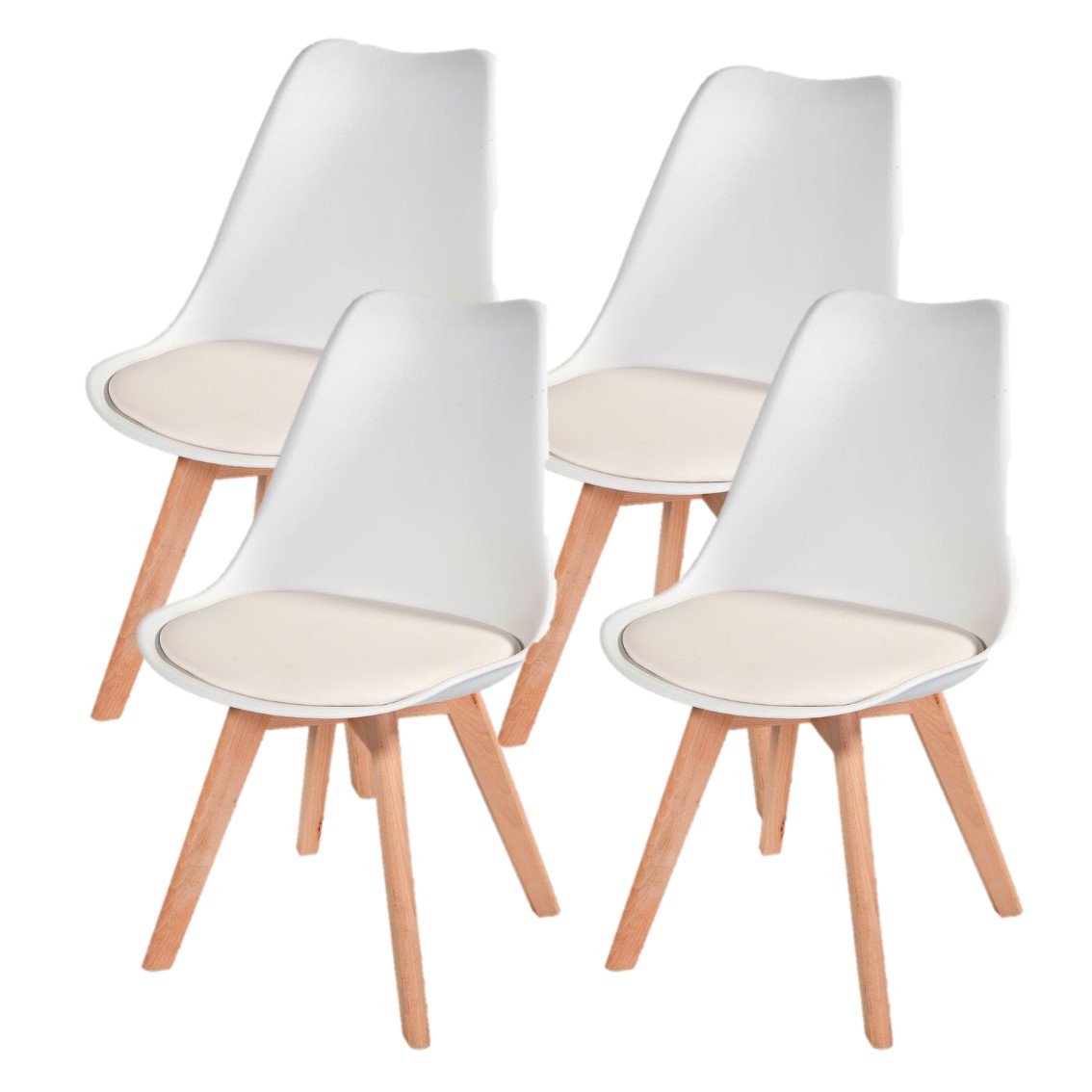 Kit - Mesa Redonda Leda 80 Cm Preto + 4 Cadeiras Estofadas Leda Branco