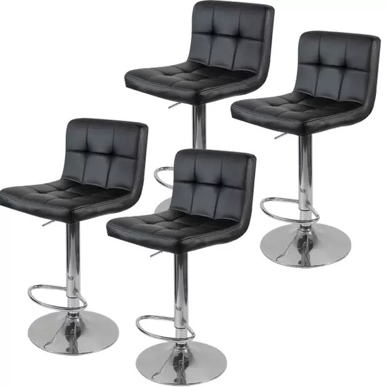 Kit 4 Banquetas Alta Cozinha Bar Balcão Bancada Americana Giratória Gomos PU - PRETA