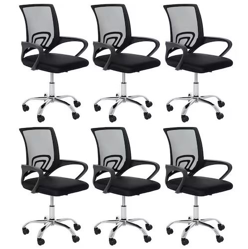 Kit 6 Cadeiras De Rodízios Escritório Home Office Telinha Preto