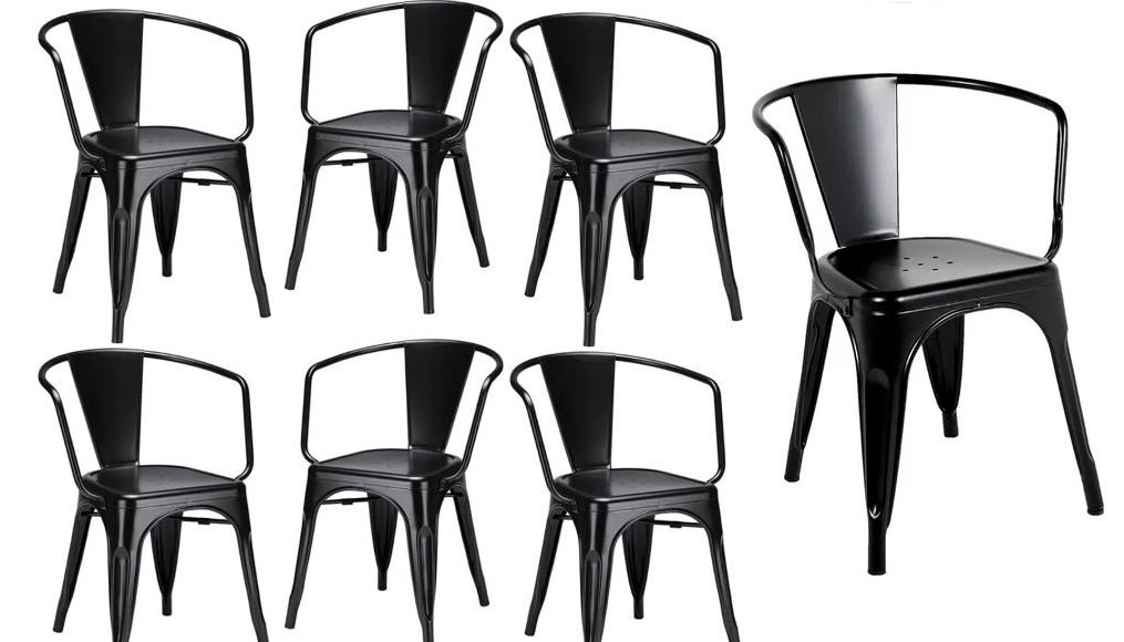 Kit 7 Cadeiras Iron Tolix Francesinha Industrial com Apoio de Braços Pretas