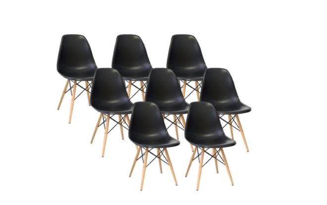 Kit 8 Cadeiras Eiffel Charles Eames Wood Base Madeira PRETA
