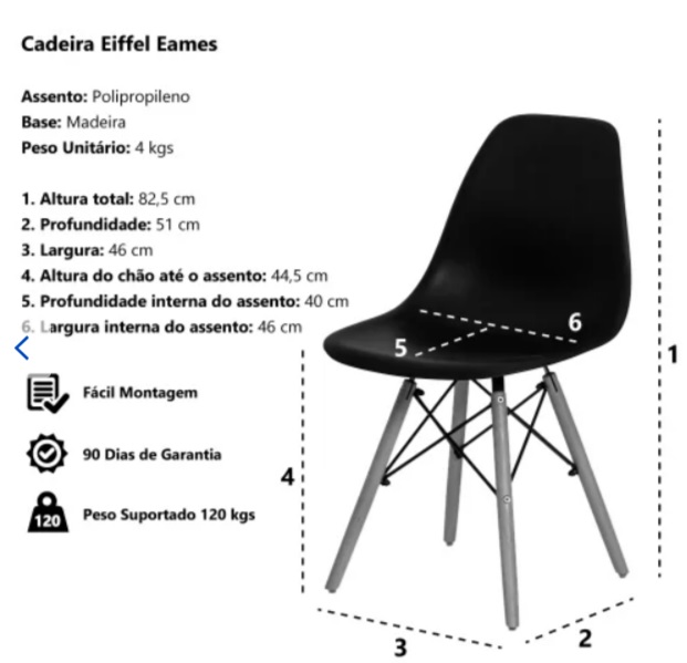 Kit 8 Cadeiras Eiffel Charles Eames Wood Base Madeira PRETA