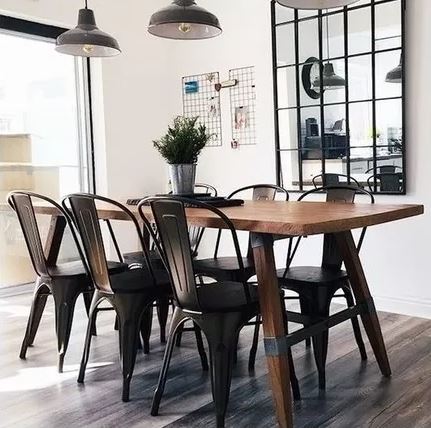 Kit 8 Cadeiras Tolix Iron Design Aço Industrial Sala Cozinha Jantar Bar PRETO BRILHANTE