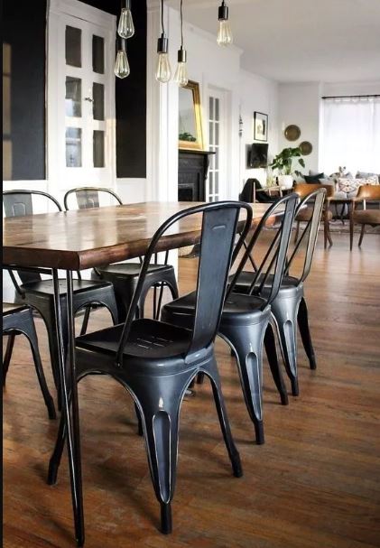 Kit Com 5 Cadeira Tolix Iron Design Aço Industrial Sala Cozinha Jantar PRETO BRILHANTE