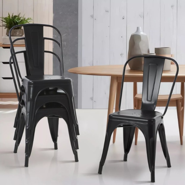 Kit Com 5 Cadeira Tolix Iron Design Aço Industrial Sala Cozinha Jantar PRETO BRILHANTE