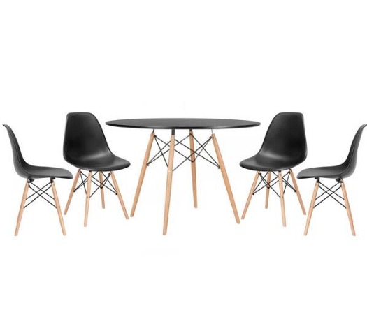 Kit Mesa Jantar Eiffel 100cm Preta + 4 Cadeiras Charles Eames - Preta
