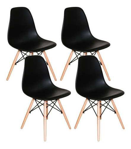 Kit Mesa Jantar Eiffel 100cm Preta + 4 Cadeiras Charles Eames - Preta