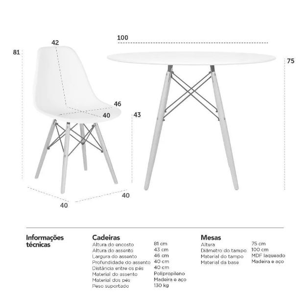 Kit Mesa Jantar Eiffel 100cm Preta + 4 Cadeiras Charles Eames - Preta