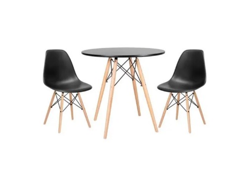 Kit Mesa Jantar Eiffel 80cm Preta + 2 Cadeiras Eames Eiffel