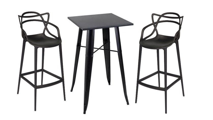 Kit Mesa Tolix Bistrô Bar Com 2 Banquetas Allegra Altas - Preto