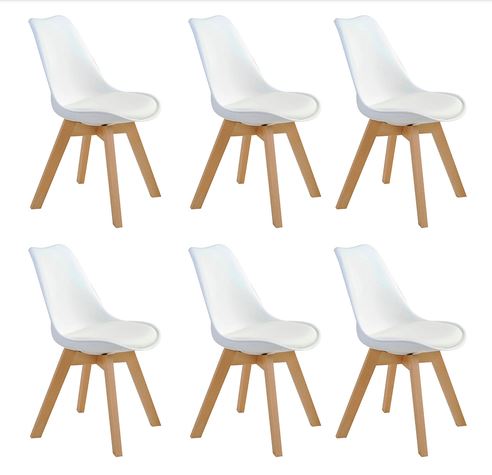 Kit c/ 6 cadeiras Leda – Charles Eames, Saarinen Wood com almofada Branca