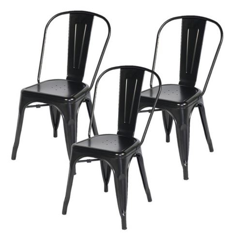 Kit com 3 Cadeira Tolix Iron Aço Carbono Industrial  - Preto - FOSCO