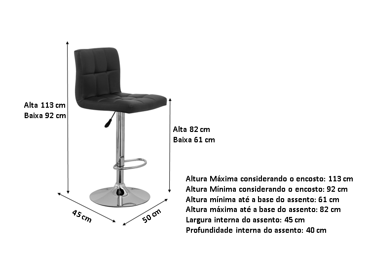 Kit com 4 Banquetas Gomos Confort , Giratoria, com Regulagem de Altura Preta