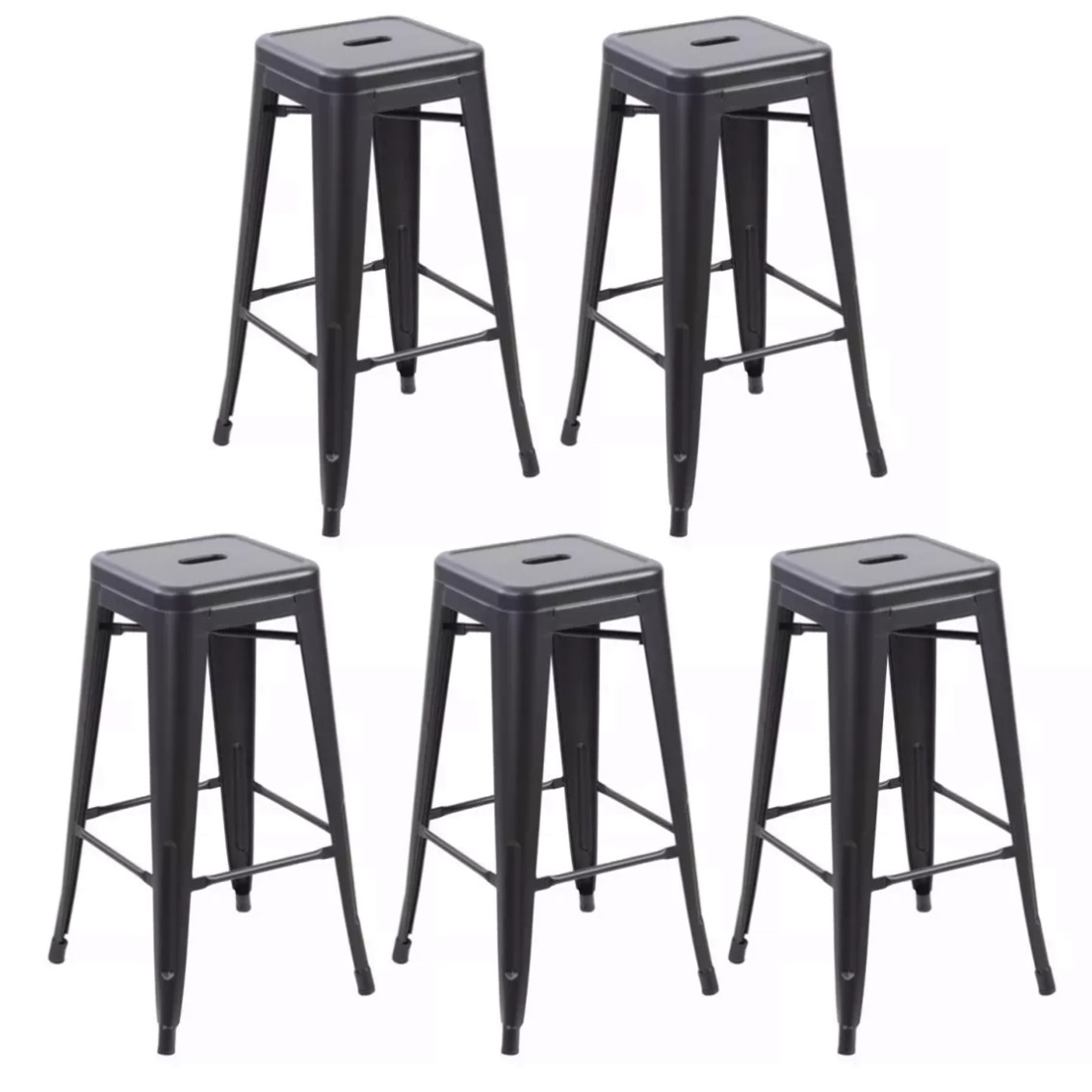 Kit com 5 Banqueta Tolix Iron Design Industrial Preto 76 cm Aço Cozinha Bar Bistrô Bancada - FOSCO