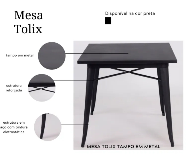 Mesa Bar Quadrada Tolix Iron Preto 80x80