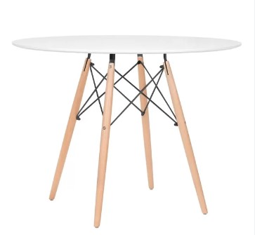 Mesa De Jantar Redonda  Eames Eiffel Wood 80cm Branca