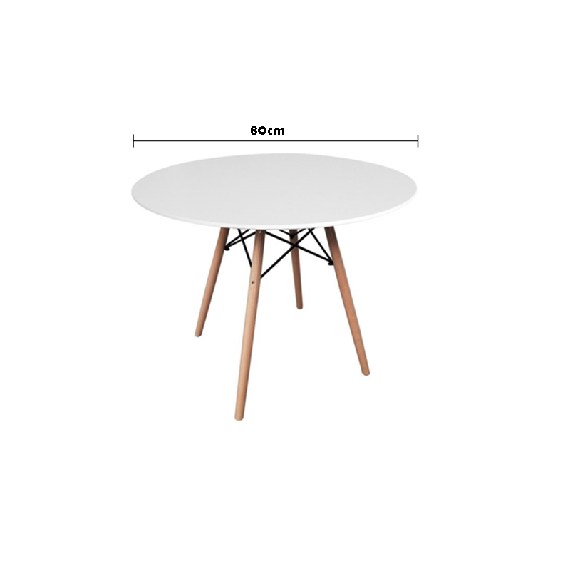 Mesa De Jantar Redonda  Eames Eiffel Wood 80cm Branca