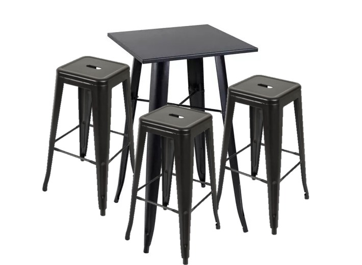 Mesa alta bistrô de bar + 3 banquetas altas Iron Tolix