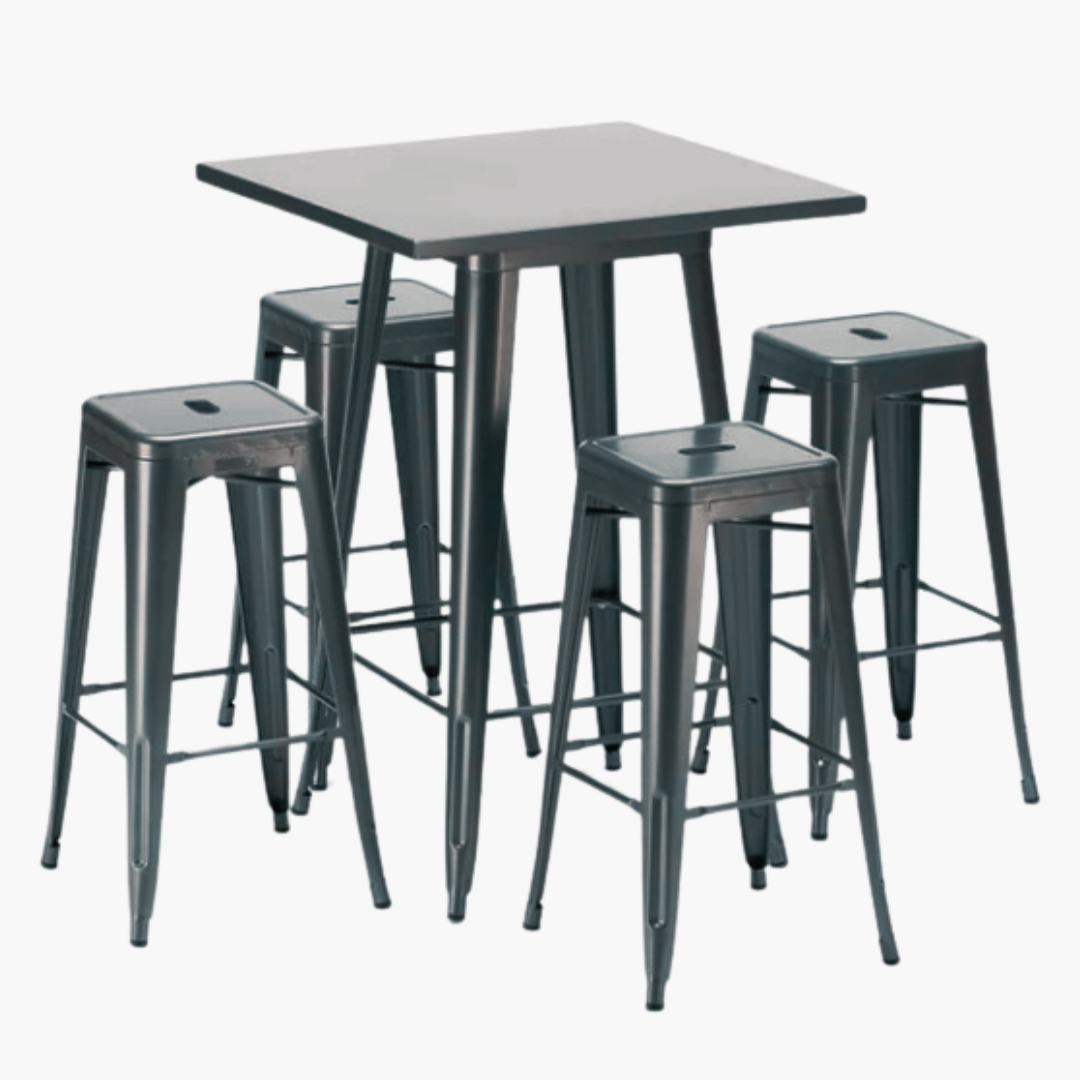 Mesa alta bistrô de bar + 4 banquetas altas Iron Tolix