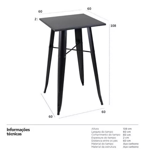 Mesa alta bistrô de bar + 4 banquetas altas Iron Tolix