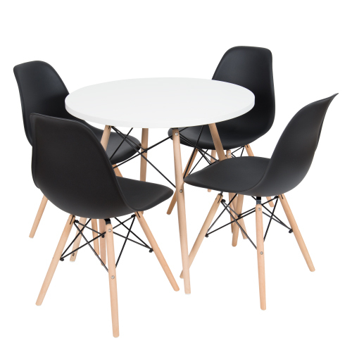 Sala De Jantar Mesa Eames Eiffel Branca 90cm Com 4 Cadeiras Pretas