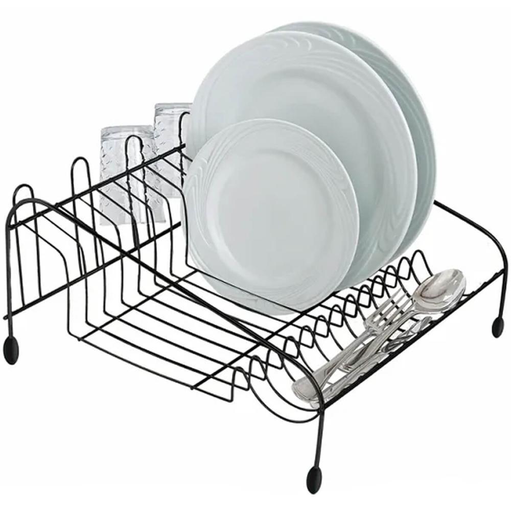 Escorredor de Louças 12 Pratos 4 Copos Talheres Preto Organize Bancada de Cozinha Utimil