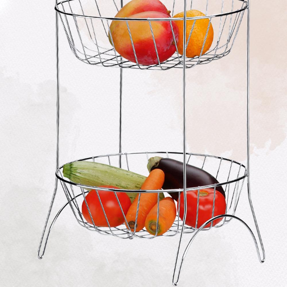 Fruteira Legumeira De Chão 3 Cestos Cozinha Cromada Redonda