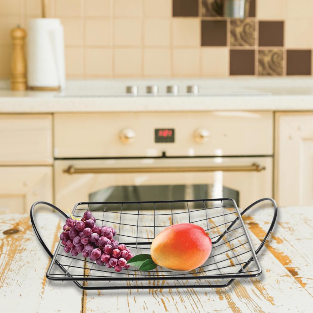 Fruteira de Bancada para Cozinha Aço Cromado Aramado Preto P